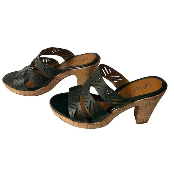 Eurosoft by Sofft Size 9M Black Leather Upper Cork Bottom Square 3" Heel Pumps - Picture 1 of 7